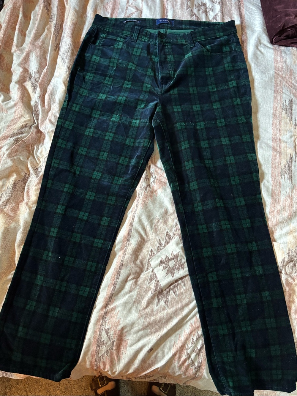 Talbots Dark Green and Black Plaid Corduroy Men's Pants